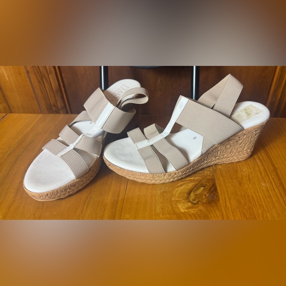 Italian Shoemakers Taupe Wedge‎ Sandals - Size 9